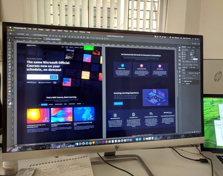 Desktop showing web designs